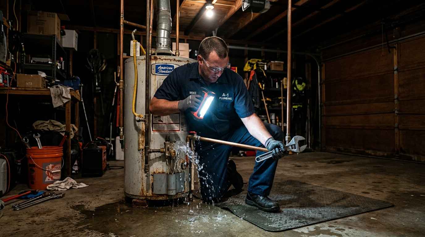 Emergency water heater repair technician responding to a leak in Jacksonville